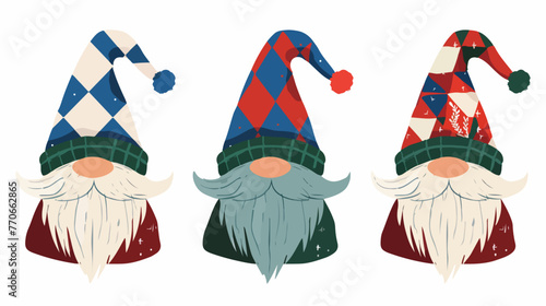 Gnomes with red blue green traditional plaid patter