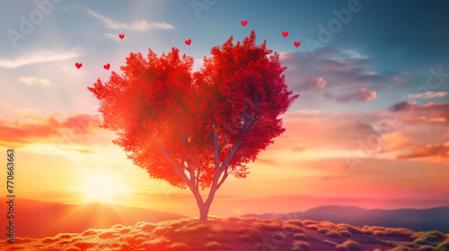 Árvore em formato de coração vermelho  photo