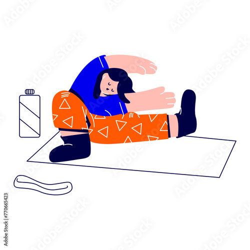 Woman is doing stretching and calisthenics