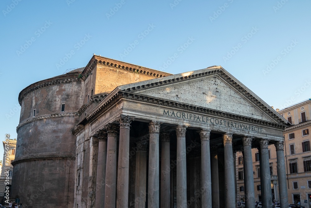 Pantheon under the sunlight and a blue sky in Rome, Italy