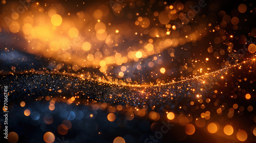 Bokeh effect with a scattering of golden sparkles on a dark background. © Aleksandra Ermilova