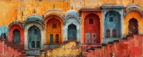 Artistic interpretation of the Step Well in Jaipur, India, combining abstract design elements with the rich cultural heritage of the region.