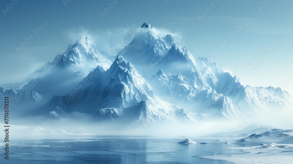 Snowy mountains in a foggy haze Snowy mountains in a foggy haze