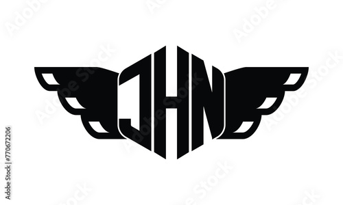 JHN polygon wings logo design vector template. photo