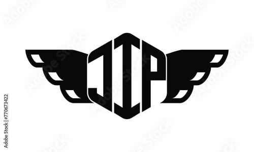 JIP polygon wings logo design vector template.