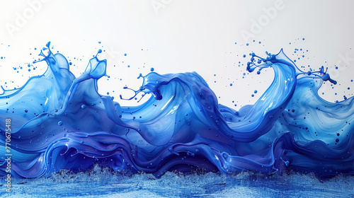 A dynamic image of waves of blue paint and water, creating an abstract waterscape with splashes and drops