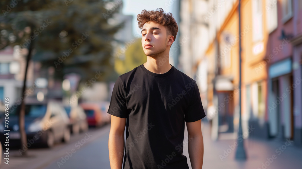 Male T-shirt Model In Urban Setting Male T-shirt Model In Urban Setting