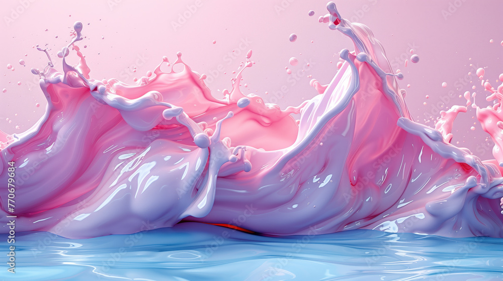 Splashes of pink and blue liquid paint creating a wave of color. Splashes of pink and blue liquid paint creating a wave of color.