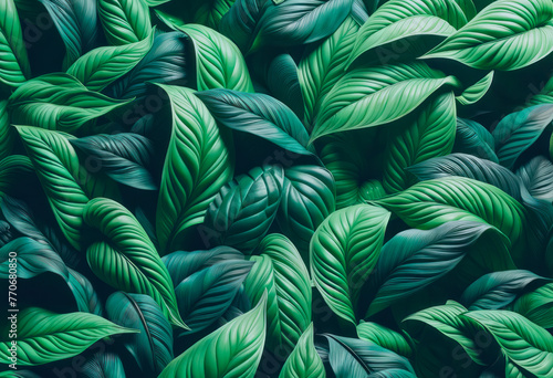 Seamless graphic pattern of green leaves on a dark background. Eco friendly design concept. Generative AI