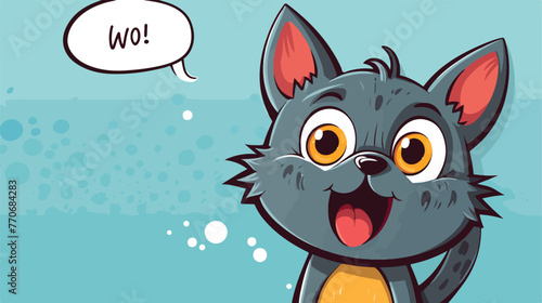 Happy cartoon cat with speech bubble in comic book
