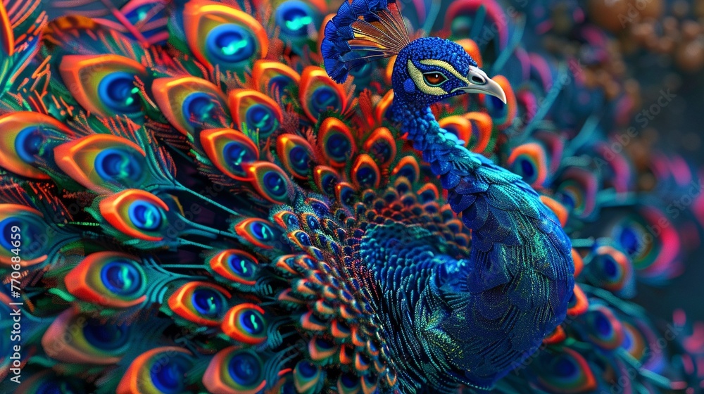 Fototapeta Utilize vibrant colors and intricate patterns to capture the beauty and complexity of a peacock without using the word create or make at the beginning
