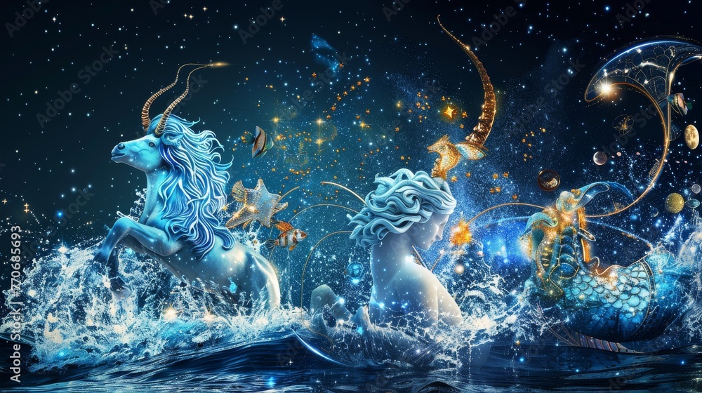 Obraz premium Twelve zodiacs concept. Horoscope Aquarius water bearer zodiac sign.