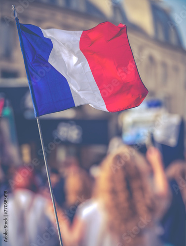 French Street Protest With Flag
