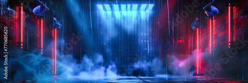 Night Scene with Blue Neon Lights, Offering a Futuristic and Atmospheric Setting for Urban Exploration