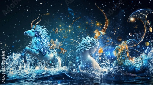 Twelve zodiacs concept. Horoscope Aquarius water bearer zodiac sign. photo