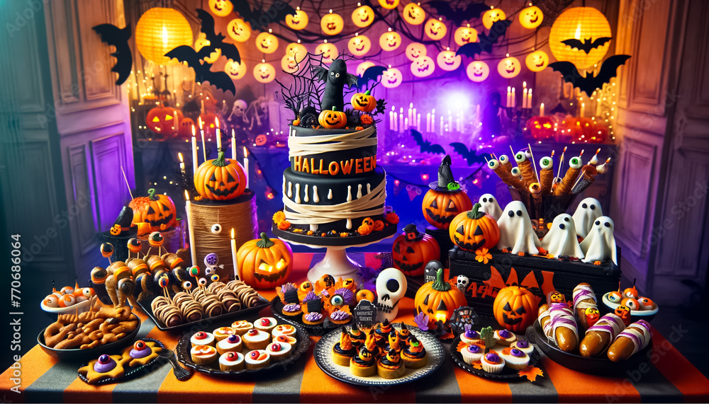 Halloween Feast: A Spectacular Display of Themed Treats and Eerie Decor