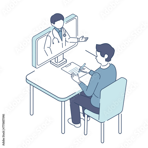 isometric illustration of online medical treatment 