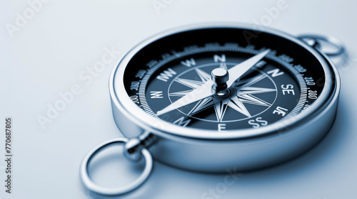 Close-up of a compass on a plain background, symbolizing direction and navigation. Generative AI