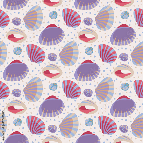 Pattern with shells. Sea pebbles. Vector illustration