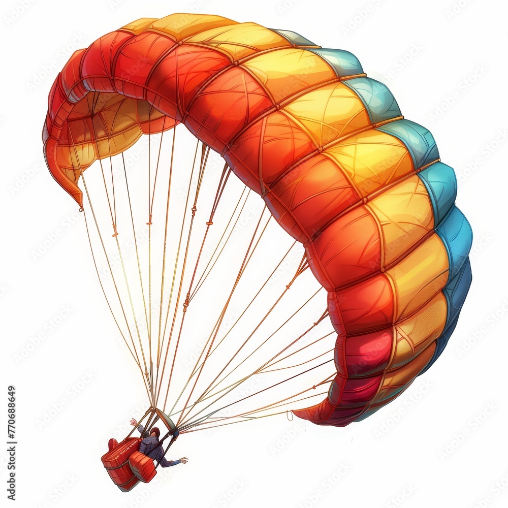 Obraz premium Parachute glider made of cloth and parts, in the style of a cartoon.