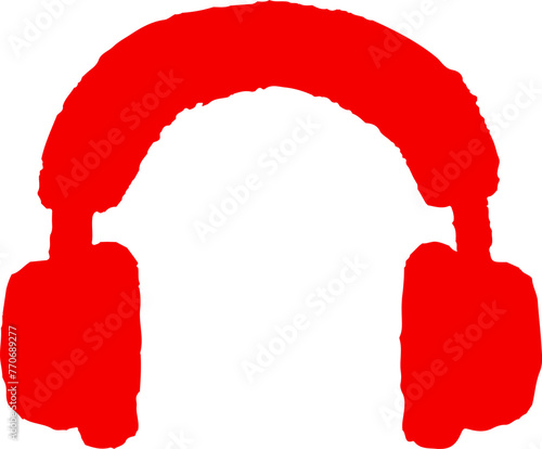 ヘッドホンのシンプルなイラスト　赤