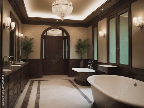 Luxurious bathing room. Large luxury bathing room with elegant lighting