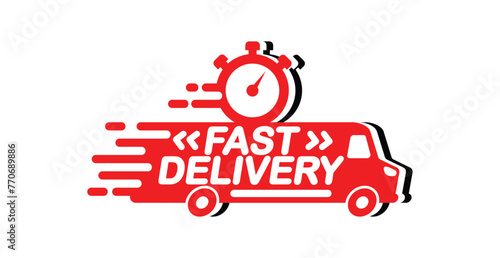 Fast delivery truck icon, express delivery, quick move. Vector template for logo on transparent background