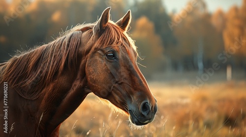 Closeup, vibrant colored horse, photorealistic image, basking in natural light ,ultra HD,clean sharp © Oranuch