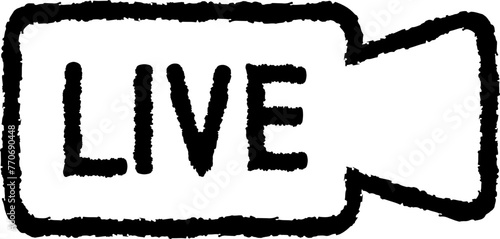 ライブ配信のシンプルな手描き風イラスト　カメラのマーク　黒