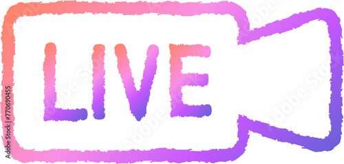 ライブ配信のシンプルな手描き風イラスト　カメラのマーク　レインボー