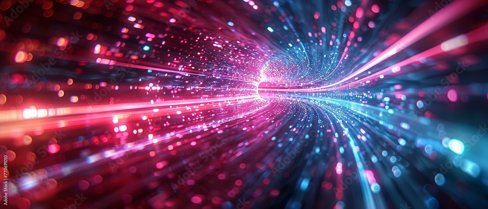 Naklejka premium Abstract tech artery, neon lights pulsating with speed