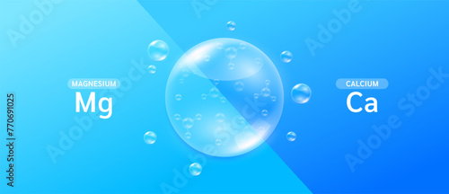 Blue calcium droplet and magnesium minerals solution. Supplements you should take in pairs for good health. Vitamins complex nourish the body. Medical scientific concepts. Banner vector.