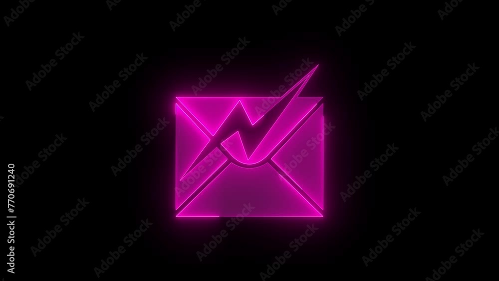 Electronic mail icon glowing neon pink color animation black background Electronic mail icon glowing neon pink color animation black background