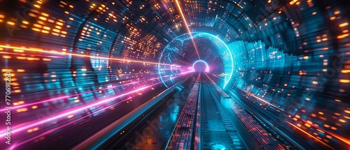 Warp through the data tunnel, a neon spectacle photo