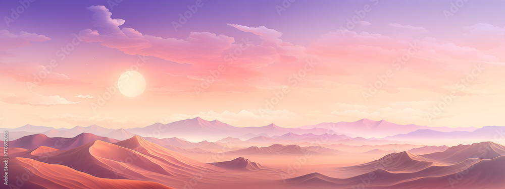 Serene Desert Sunset with Mountains and Clouds