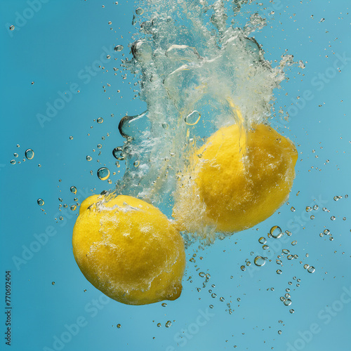 Fresh ripe lemons in sparkling water