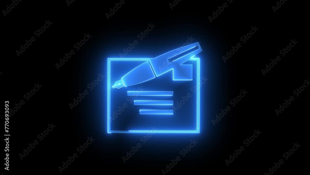 writing mail icon glowing neon blue color animation black background writing mail icon glowing neon blue color animation black background