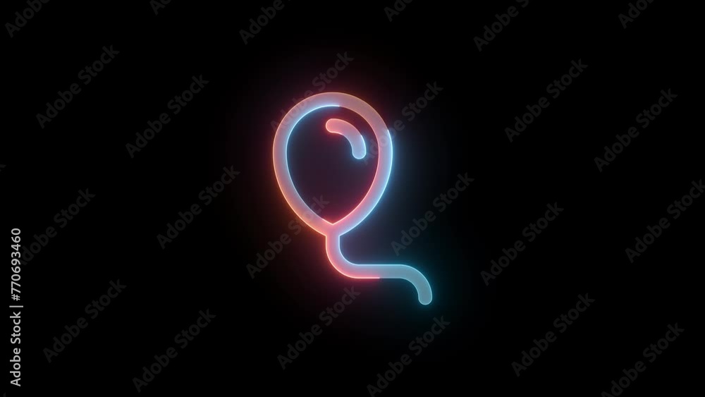Neon balloon celebration icon brown cyan color glowing animation black background Neon balloon celebration icon brown cyan color glowing animation black background