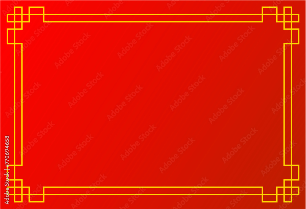 Chinese border frame on red background. Japanese golden border ornament. Oriental Asian frame. Chinese border frame on red background. Japanese golden border ornament. Oriental Asian frame.