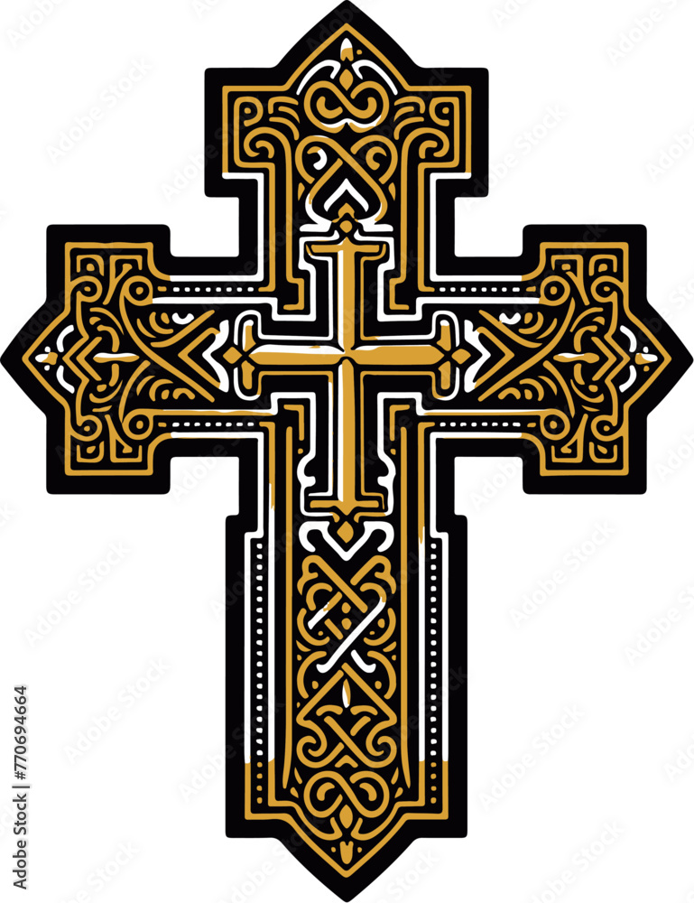 A beautifully intricate vector illustration of an ornamental Christian cross, perfect for religious and spiritual applications