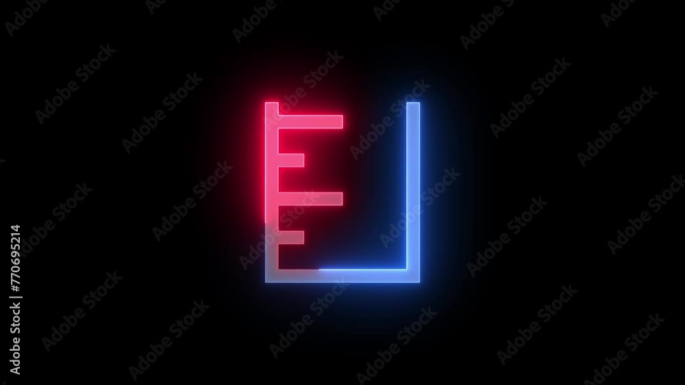 Neon ruler icon blue red color glowing animation black background Neon ruler icon blue red color glowing animation black background