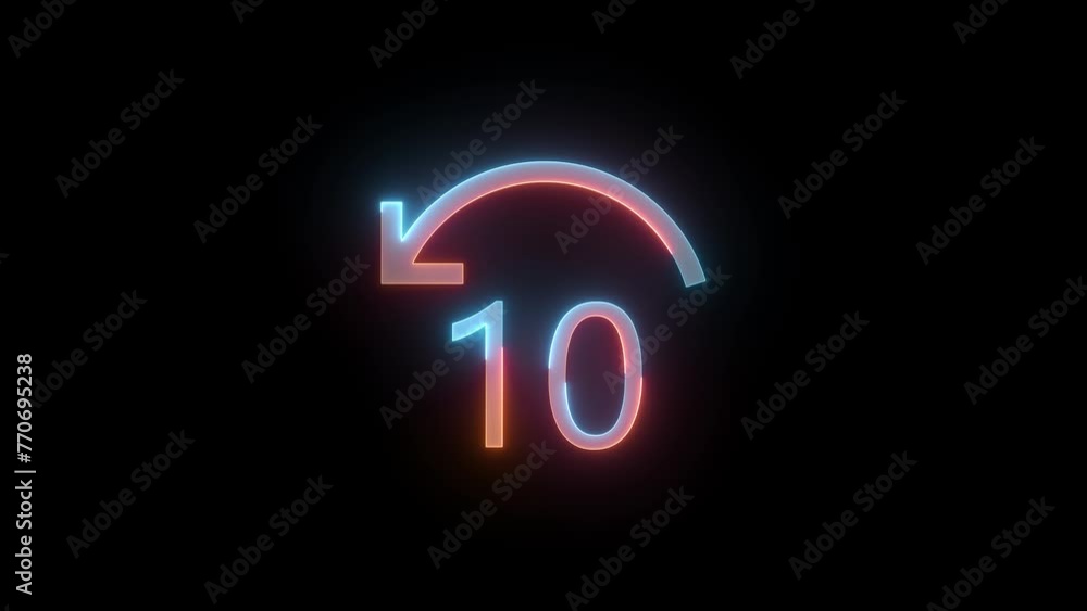 Neon skip back ten icon brown cyan color glowing animation black background Neon skip back ten icon brown cyan color glowing animation black background