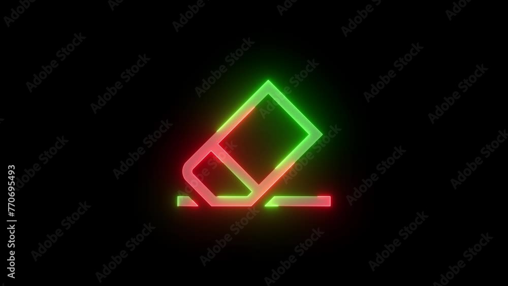 Neon stroke erase icon green red color glowing animation black background Neon stroke erase icon green red color glowing animation black background