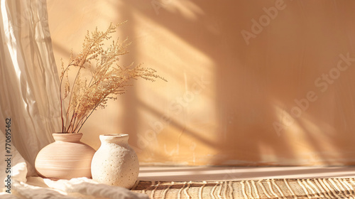 Warm beige background for a cozy and inviting product setting.