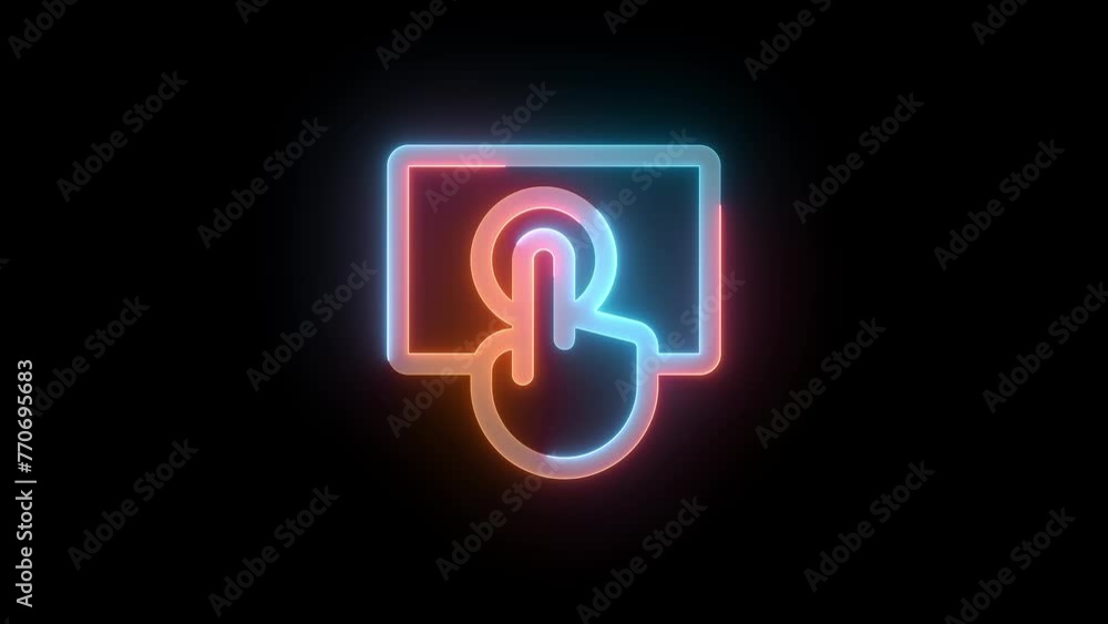 Neon touch screen icon brown cyan color glowing animation black background Neon touch screen icon brown cyan color glowing animation black background