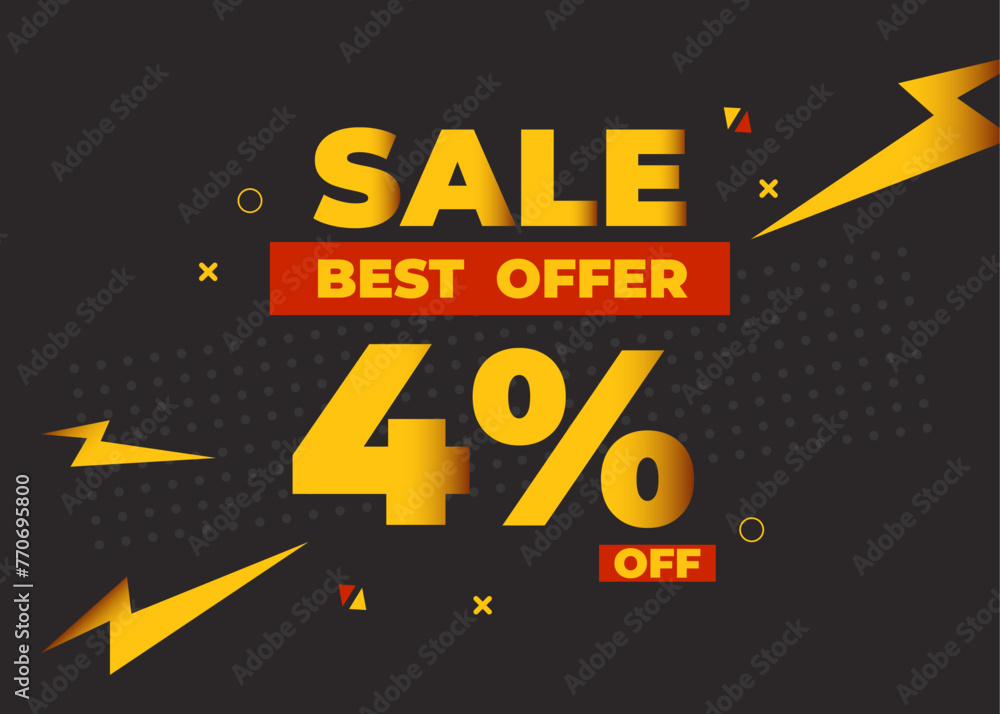 4% off sale best offer. Sale banner with four percent of discount, coupon or voucher vector illustration. Yellow and red template for campaign or promotion. 4% off sale best offer. Sale banner with four percent of discount, coupon or voucher vector illustration. Yellow and red template for campaign or promotion.