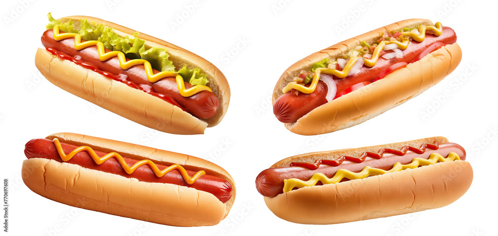 Set of delicious hot dogs, cut out Set of delicious hot dogs, cut out