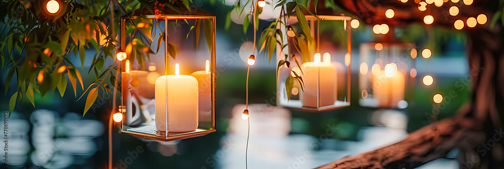Romantic Candlelight Display on Wooden Background, Festive Celebration with Flowers, Warm Glowing Lights