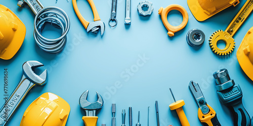 Labor day flat lay workers tools photo