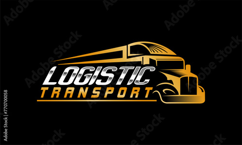 truck trailer logistic transportation  delivery  cargo company logo design template isolated on black background